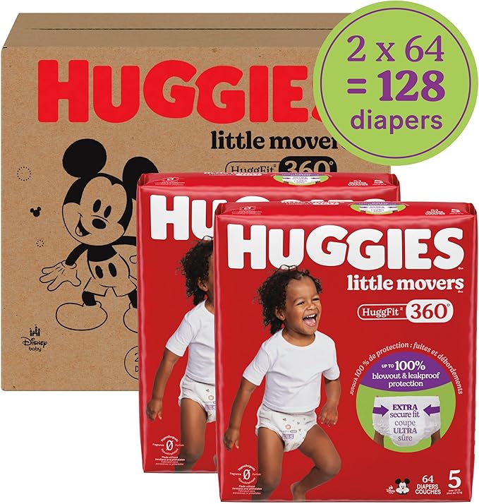 Huggies Size 5 Baby Diapers, Little Movers HuggFit 360° Baby Diapers - Image 2