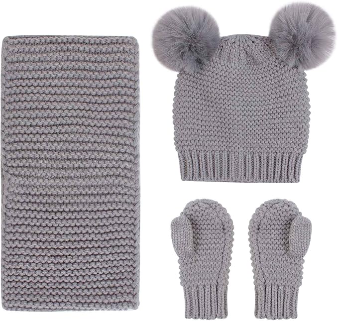 Duoyeree Baby Winter Hat Scarf Glove Beanie Set Girls Boys Pom Pom Knitted - Image 2