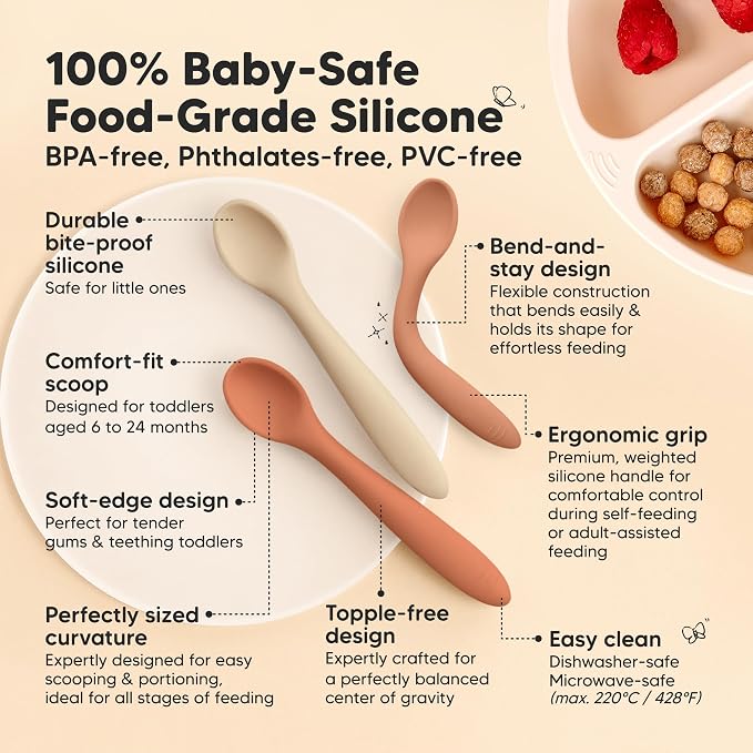 KeaBabies Silicone Baby Spoons, Self Feeding 6-12 months - Image 3