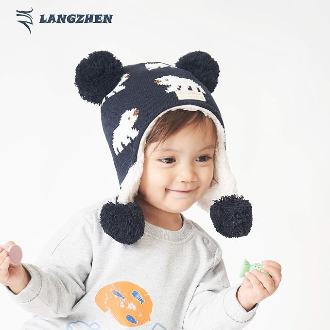 LANGZHEN Toddler Kids Infant Winter Hat, Earflap Knit Warm Cap Fleece Lined - Image 4