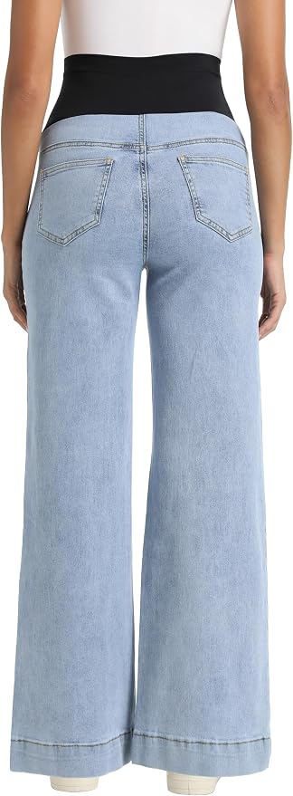 Foucome Women's Maternity Jeans Wide Leg Trendy Comfy Stretchy Straight Leg - Image 5