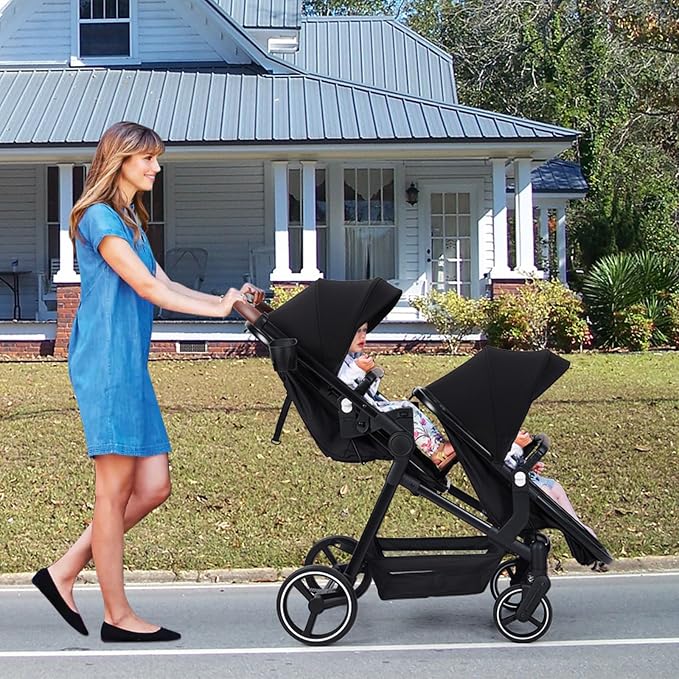 Tandem Double Stroller Newborn and Toddler, Foldable Twin Stroller - Image 9