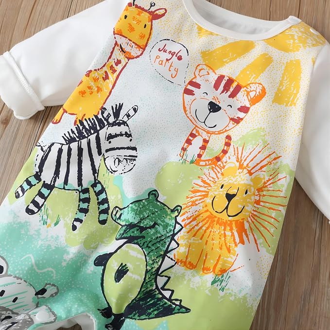 Cute Giraffe + Zebra With Floral Print Long Sleeve Baby Girl Clothes White - Image 6