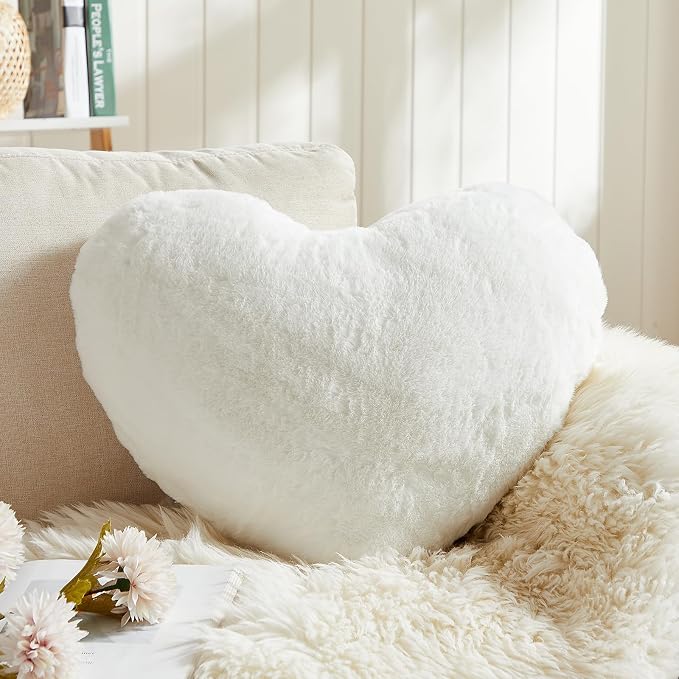 EastTree Heart Pillows, Love Throw Pillows Gifts, Ultra Soft Faux Rabbit Fur by EastTreeHomeGuide