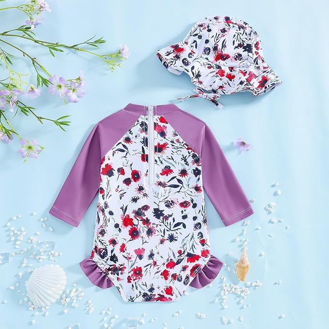 WOLBAY Baby Girl Swimsuit Long Sleeve One Piece Rash Guard - Image 3
