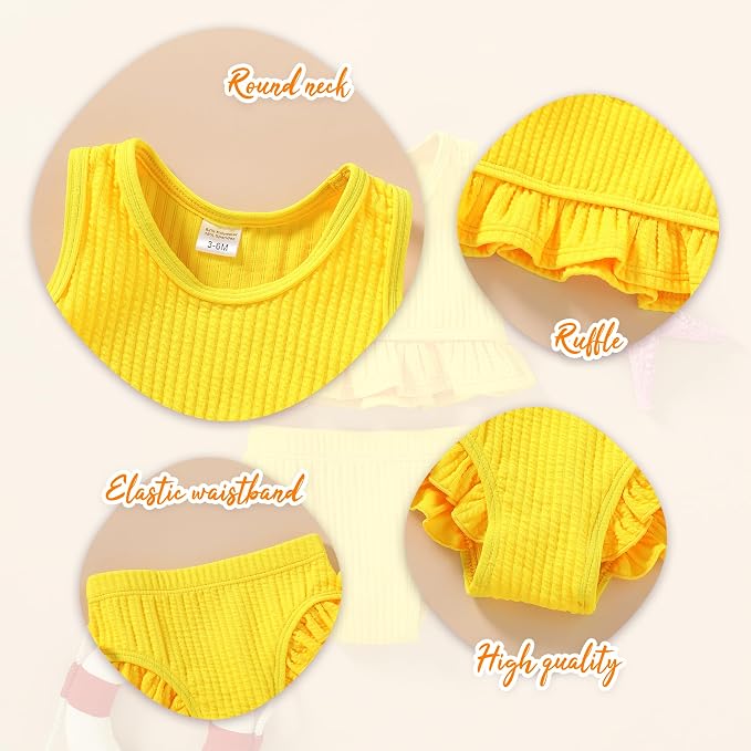 HAPPYMA Baby Swimsuit Toddler Girl Bathing Suit Summer Solid Color Bikini Set - Image 4