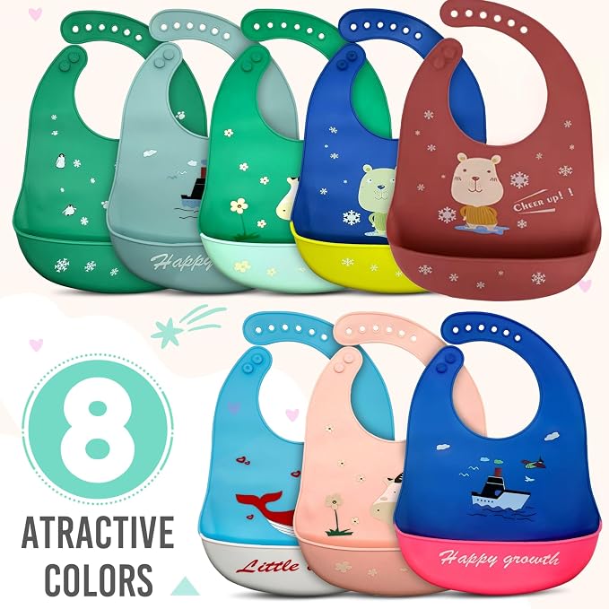 Silicone Baby Bibs Unisex, Self-Feeding, Catch-all Large Pocket, 6-48 months - Image 9