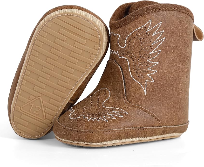 MK MATT KEELY Leather Western Boots Cowboy Bootie Soft Sole Non-Slip Crib Shoes - Image 6