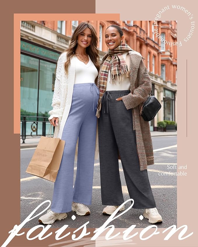 3 Pack Maternity Pants for Women Over The Belly Lounge Work Pregnancy Pants - Image 2