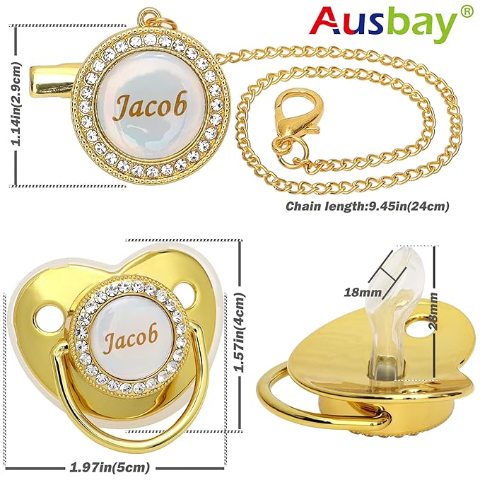Personalized Pacifier Set with Name, BPA Free, Bling Gold Silver Pink Rose Gold - Image 2