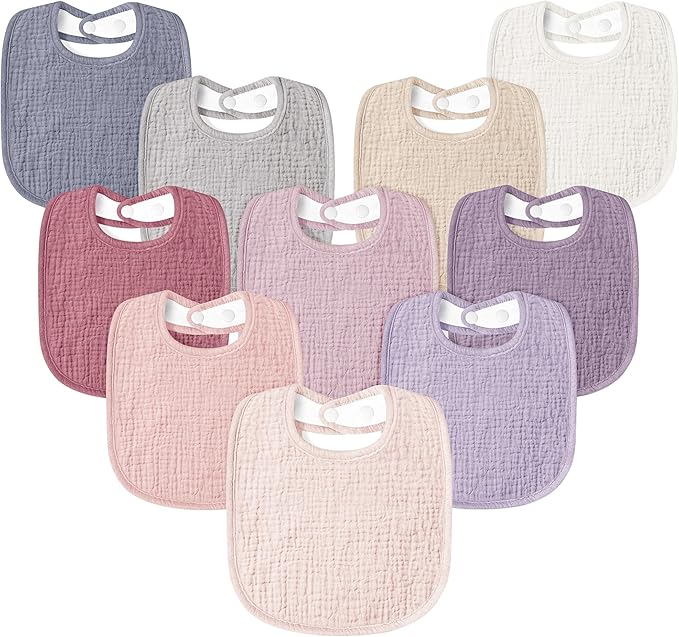 Susurration Muslin Baby Drool Bibs 10Pack Soft Square Adjustable Bandana Bibs by Susurration