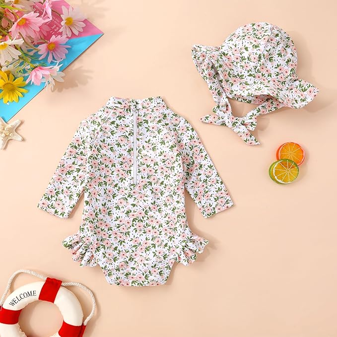 Infant Baby Girl Swimsuit One-Piece Long Sleeve Rash Guard - Image 3