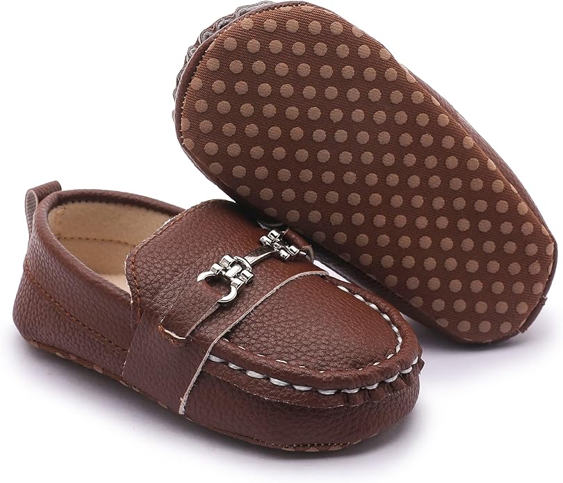 LONSOEN Baby Girls Boys Loafers Prewalker Dress Crib Shoes - Image 5
