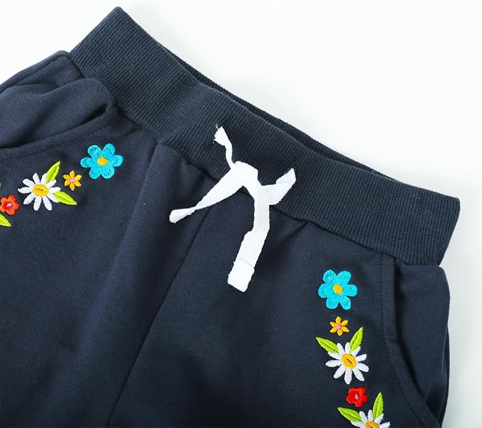 HILEELANG Girls Cotton Joggers Sweatpants Embroidery Drawstring Waist Pockets - Image 6