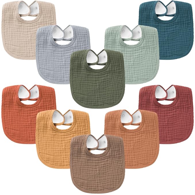 Konssy 10-Pack Muslin Baby Bibs, Soft Cotton Bandana Bibs by Konssy