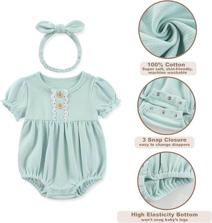 Newborn Baby Girl Clothes Cotton Bubble Romper Floral Short Sleeve Bodysuit 3 - Image 5