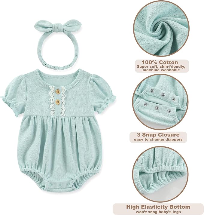 Newborn Baby Girl Clothes Cotton Bubble Romper Floral Short Sleeve Bodysuit 3 - Image 5