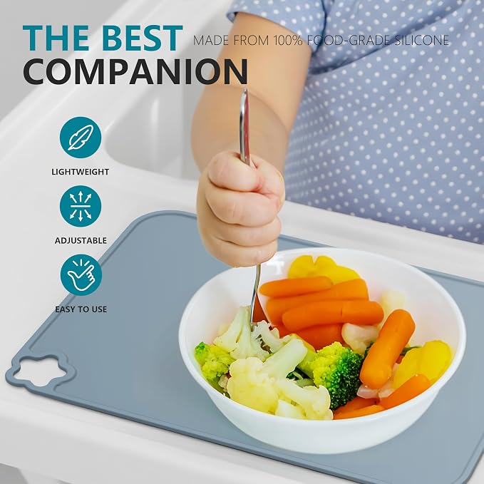 Silicone Placemat for Kid Stain-Proof Non-Slip Toddle， Reusable Portable，Heat - Image 5
