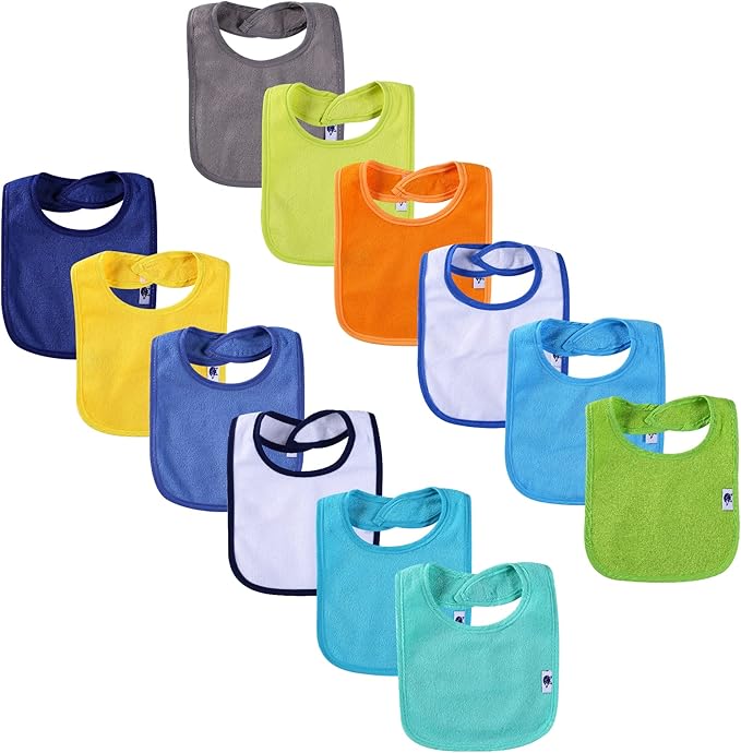 12 Pack Terry Drool Cotton Bibs, Unisex Baby Bibs by Nvatorfox