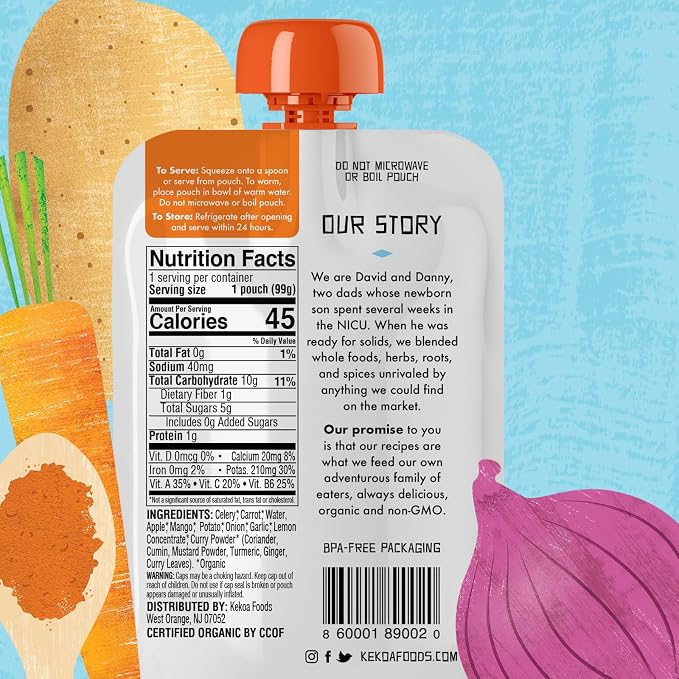 Kekoa Foods Curry Vegetable Mango Baby Food Purée | 100% USDA Certified-Organic - Image 2