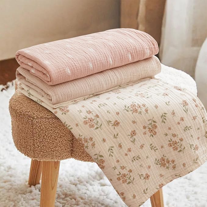 Konssy Muslin Swaddle Blankets for Baby Girls Boys, 3 Pack Receiving Blanket - Image 7