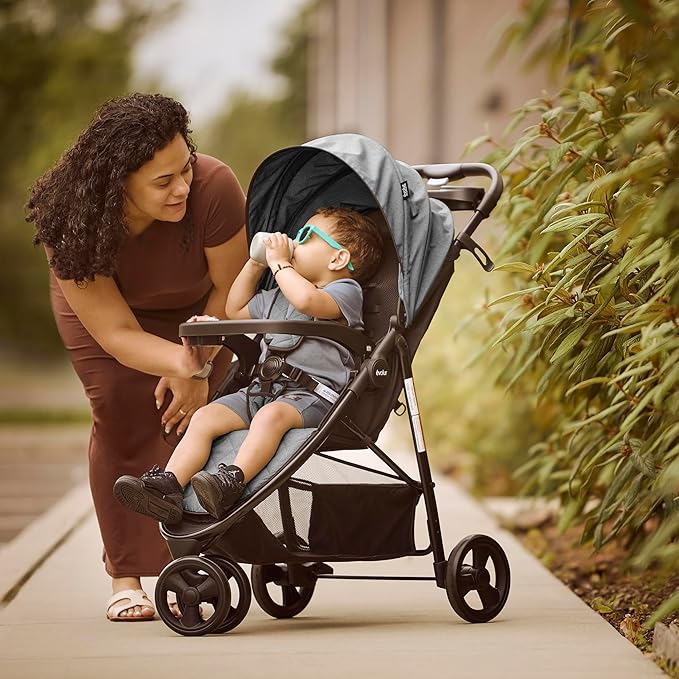 Evolur Breeze Stroller in Grey, Adjustable Backrest & Canopy, Compact Fold - Image 2