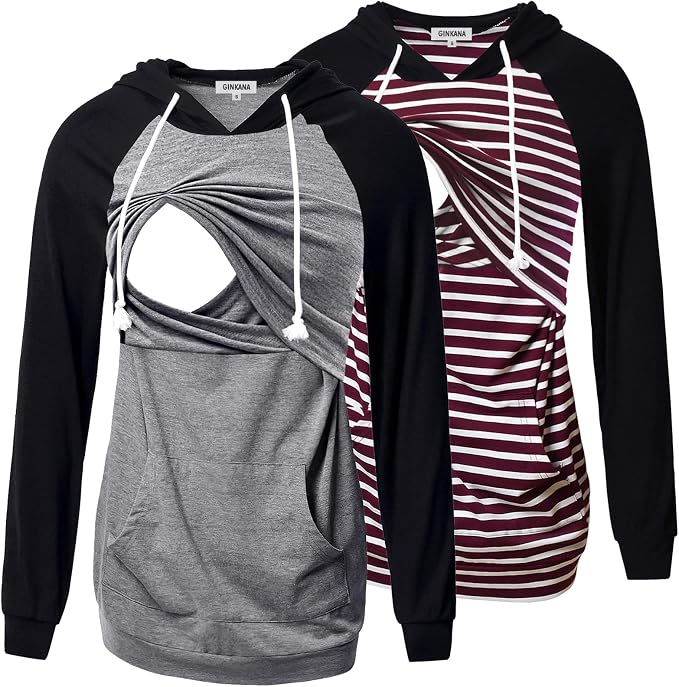 GINKANA Women's Nursing Hoodie Sweatshirt Long Sleeves Breastfeeding Maternity by GINKANA