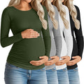 Huukeay 4 Pack Women's Maternity Shirts, Long Sleeve Cotton Ribbed Pregnancy by Huukeay