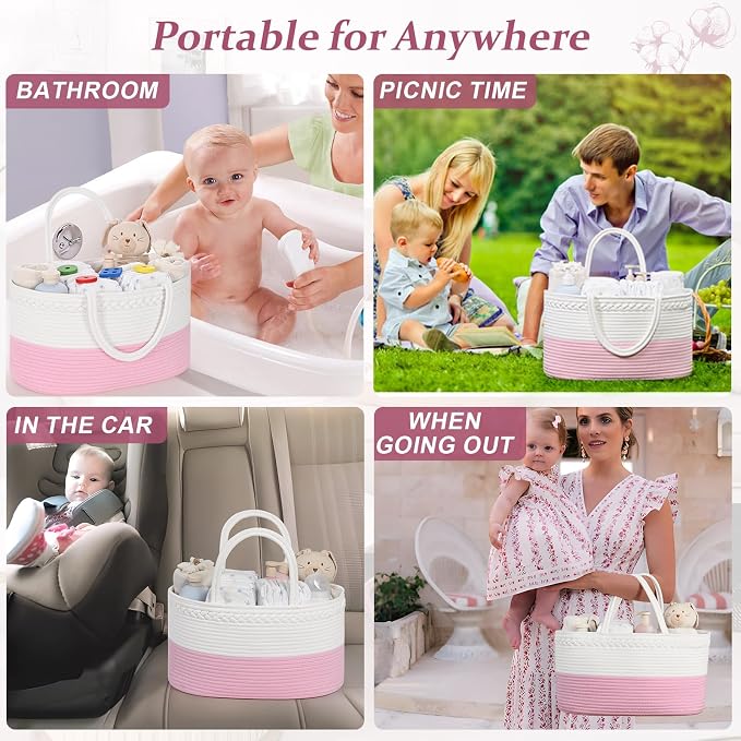 Baby Diaper Caddy Organizer, Cotton Rope Diaper Basket, Baby Basket - Image 4