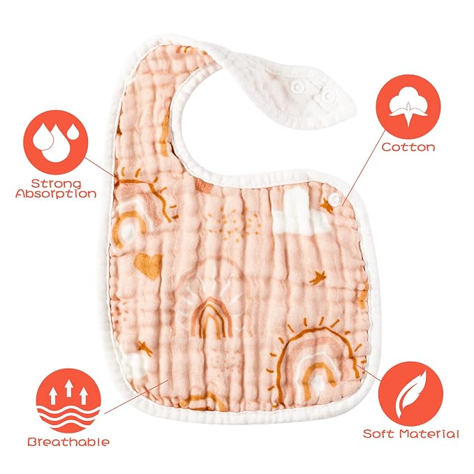 Zainpe 6Pcs Snap Muslin Cotton Bibs - Image 3