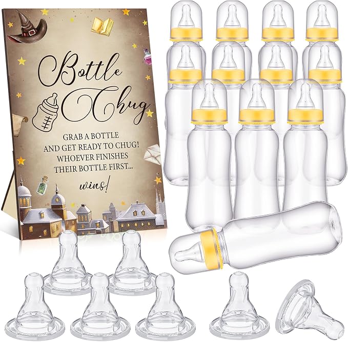 TrelaCo Cool Baby Shower Games Bottle Chug Sign and 12 Pcs Baby Bottle Shower by TrelaCo