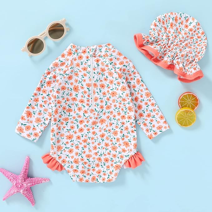 Infant Baby Girl Swimsuit One-Piece Long Sleeve Rash Guard - Image 3