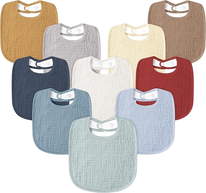 Susurration Muslin Baby Drool Bibs 10Pack Soft Square Adjustable Bandana Bibs by Susurration