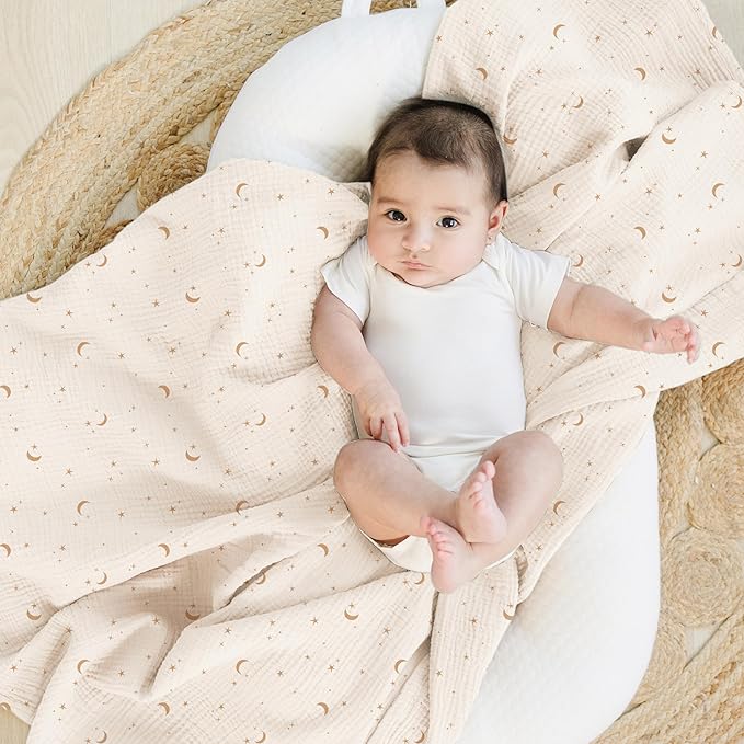 Konssy Muslin Swaddle Blankets for Girls Boys, 2 Pack Receiving Baby Blanket - Image 3