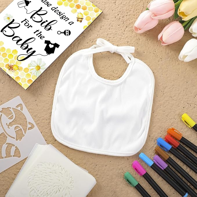 Newwiee 55 Pcs White Bibs for Baby Decorating Design a Bib Decorate Plain - Image 4