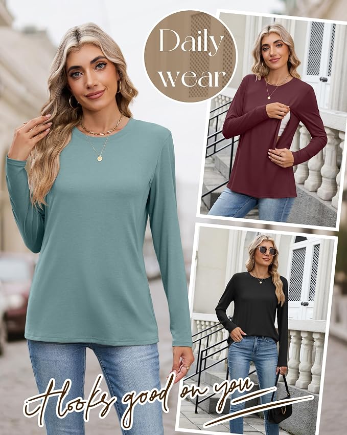 4 Pack Women's Nursing Breastfeeding Tops, Long Sleeve Maternity Shirts Loose - Image 5