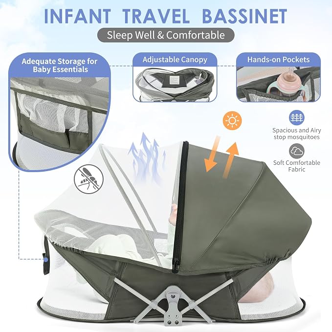 Portable Baby Bassinet Travel Baby Bed, Baby Cribs Travel Pod - Image 2