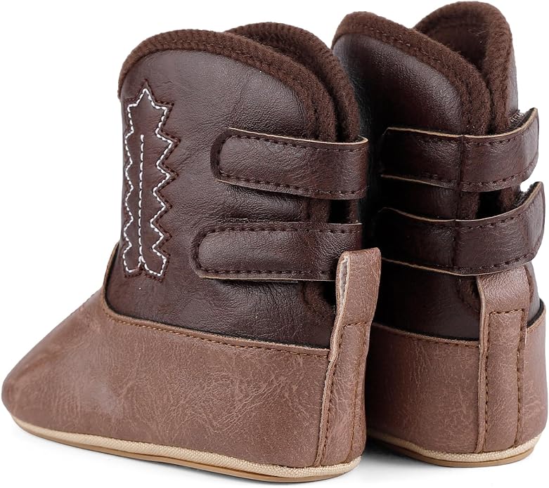 MK MATT KEELY Leather Western Boots Cowboy Bootie Soft Sole Non-Slip Crib Shoes - Image 5