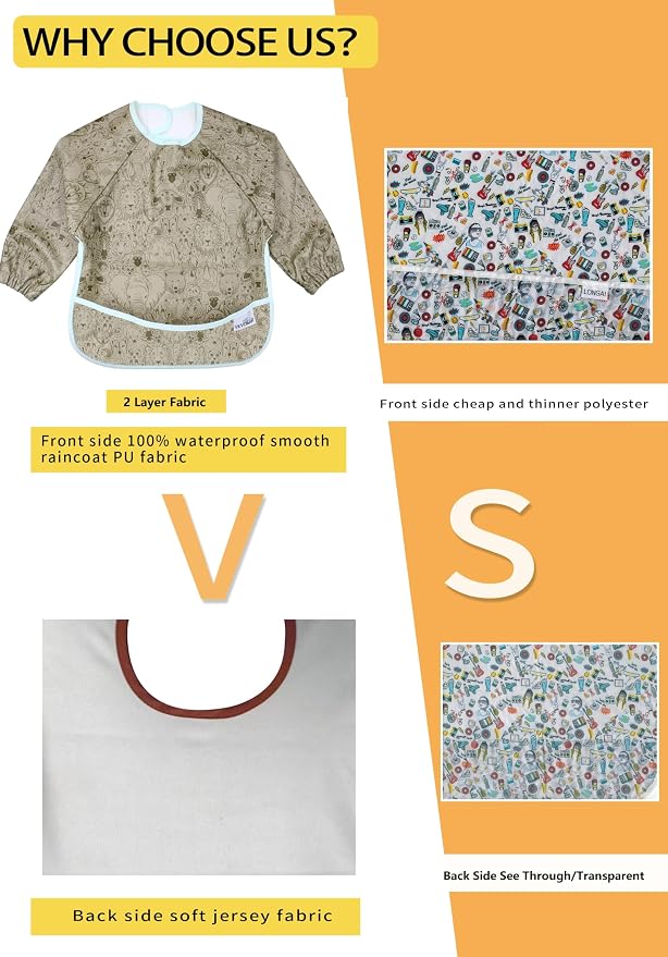 2 Pack Baby Bibs for Boy, Baby Bibs for Eating, Mess Proof Baby Bib, Full - Image 4