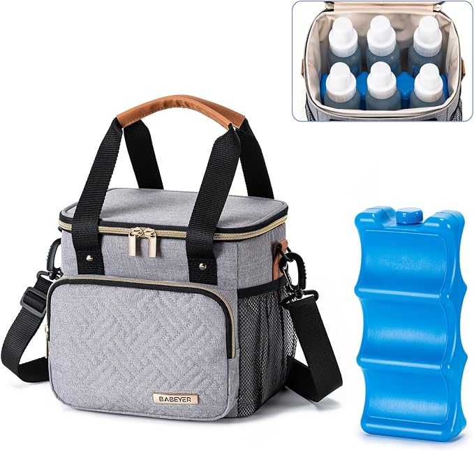 Breastmilk Cooler Bag with Ice Pack Fits 6 Baby Bottles up to 9 Ounce, Breast by BABEYER