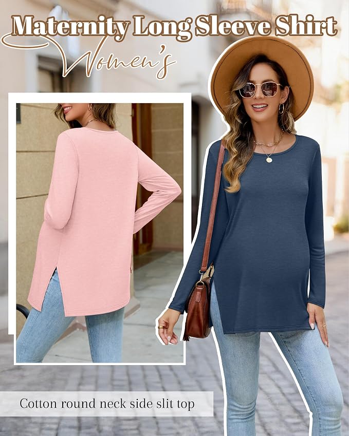 Riyiper 3 Pack Women's Maternity Long Sleeve T-Shirts Round Neck Side Split - Image 5