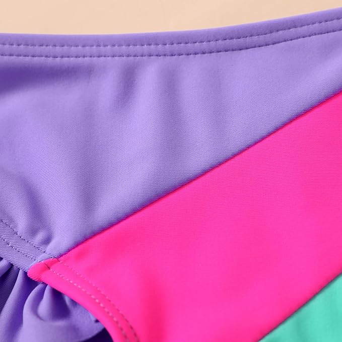 YOUNGER TREE Toddler Girls Two Pieces Swimsuit Color Block Stripe Swimwear - Image 6