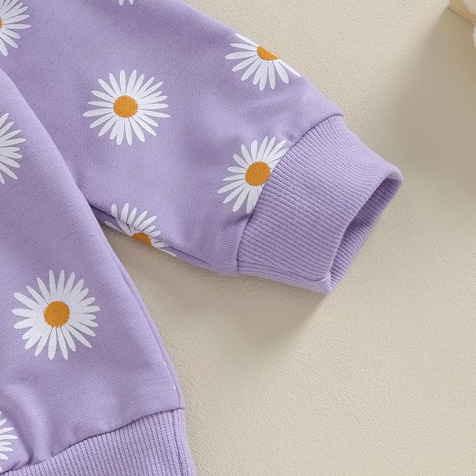 3Pcs Baby Girl Outfits Daisy Sweatshirt + Pants + Headband Infant Fall Winter - Image 3
