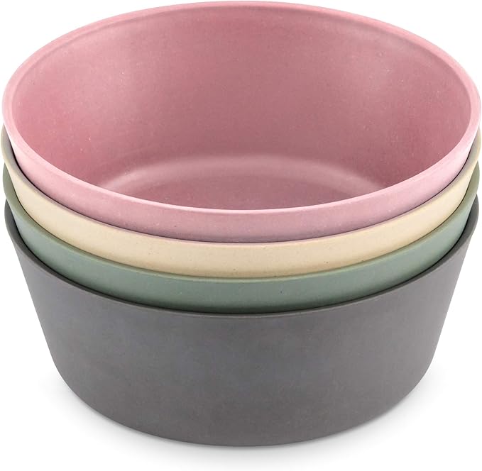 WeeSprout Bamboo Kids Bowls, Set of Four 10 oz Kid-Sized Dinnerware, Leftovers by WeeSprout