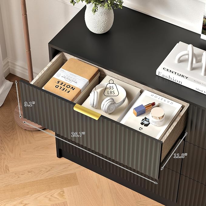 6 Drawers Fluted Dresser for Bedroom, Large Floor Chest of Drawers, Modern Long - Image 3