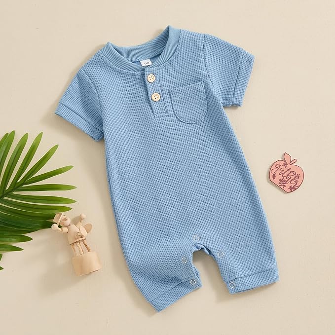 Kuriozud Newborn Infant Unisex Baby Boy Girl Clothes Button Romper Jumpsuit - Image 2