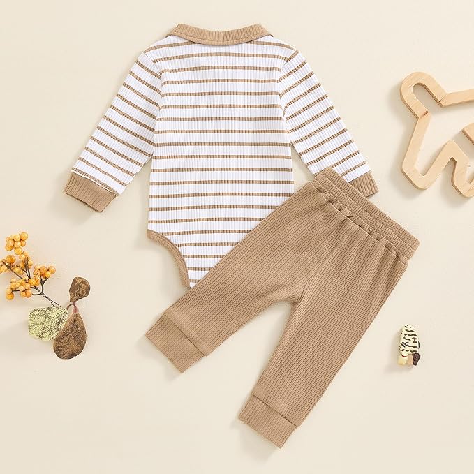 Newborn Baby Boy Girl Clothes Ribbed Knitted Long Sleeve Romper Pants Solid - Image 7