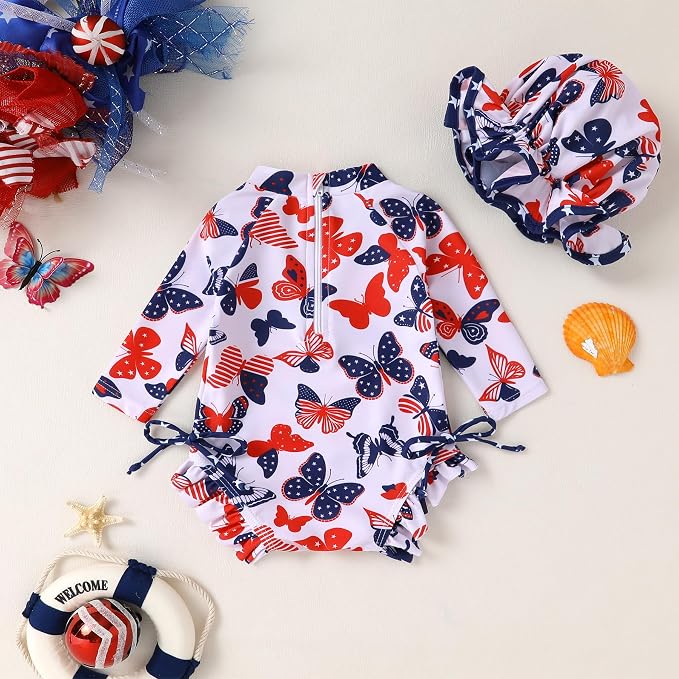 Infant Baby Girl Swimsuit One-Piece Long Sleeve Rash Guard - Image 3