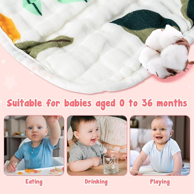 Zainpe 6Pcs Snap Muslin Cotton Baby Bibs Summer Cactus Patterns Infants - Image 4