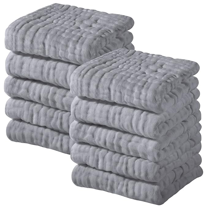 Yoofoss Muslin Baby Washcloths 100% Cotton Face Towels 10 Pack Wash Cloths by YOOFOSS